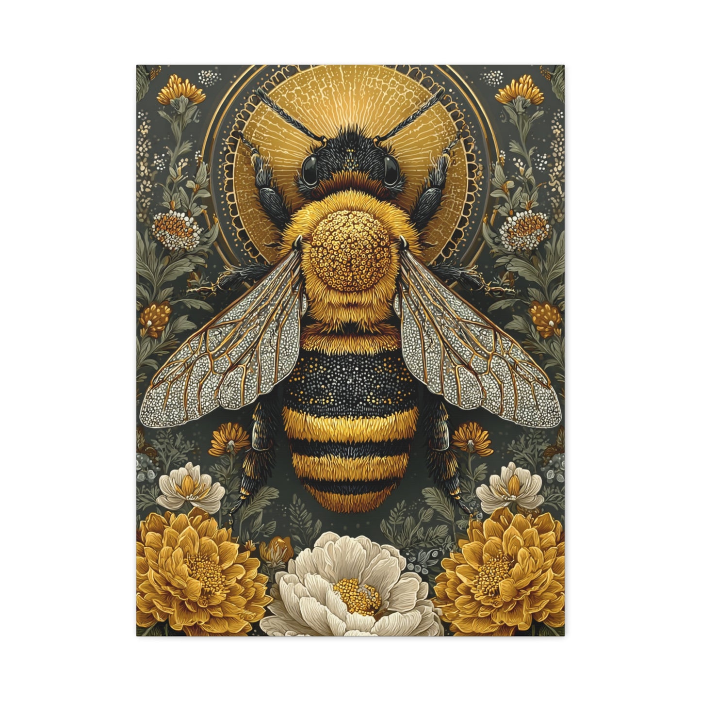 Honey Bee Botanical Folk Mandala Wall Art & Canvas Print