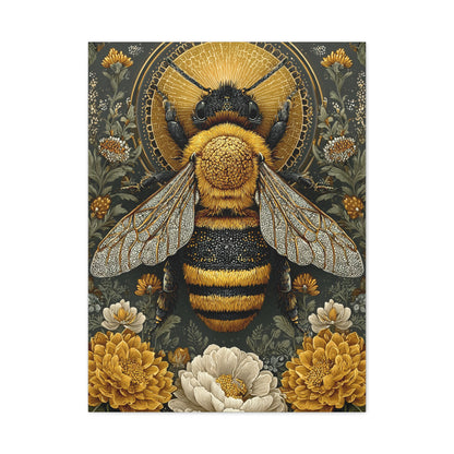 Honey Bee Botanical Folk Mandala Wall Art & Canvas Print