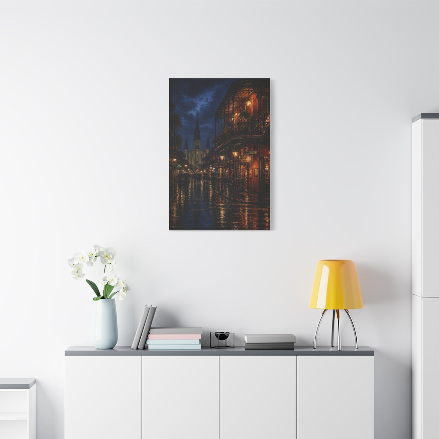 Rainy French Quarter Night Scene Wall Art & Canvas Print