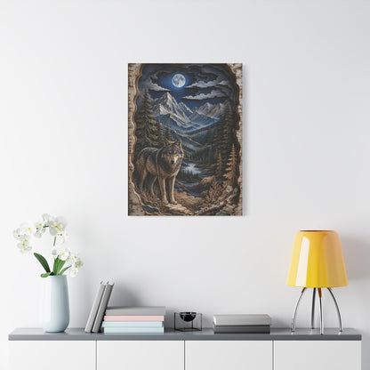 Rustic Mountain Wolf Shadowbox Landscape Wall Art & Canvas Print