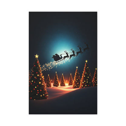 Santa Sleigh Midnight Flight Wall Art & Canvas Print