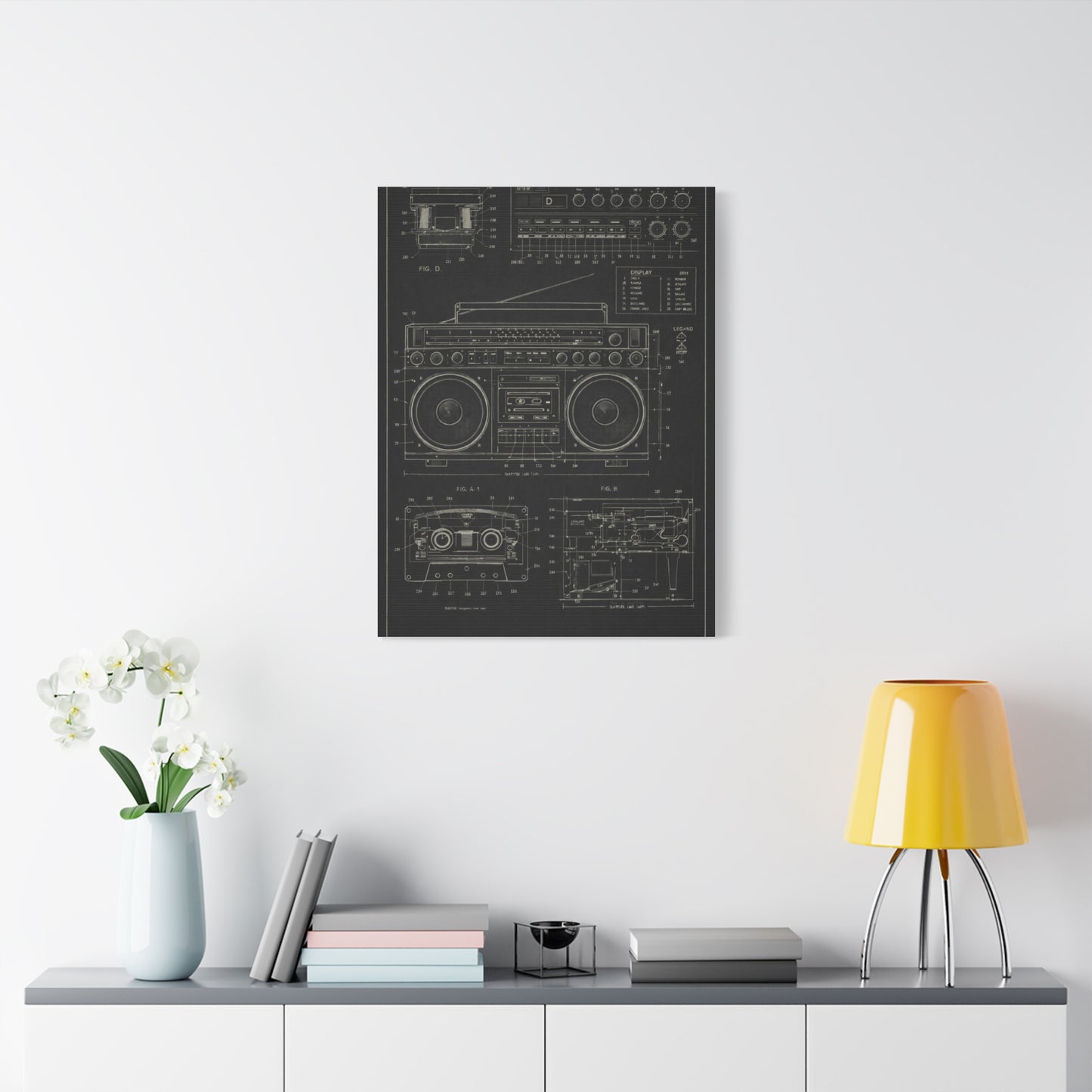 Vintage Boombox Blueprint Illustration Wall Art & Canvas Print