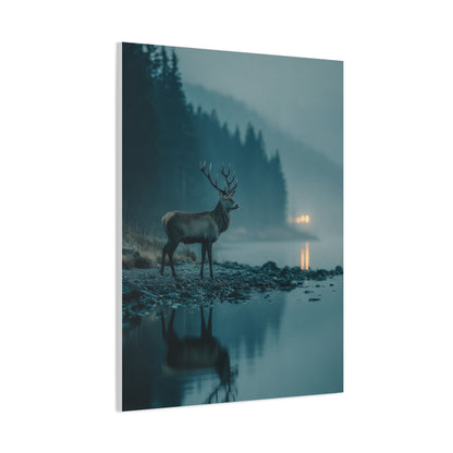 Blue Hour Lakeside Stag Reflection Wall Art & Canvas Print
