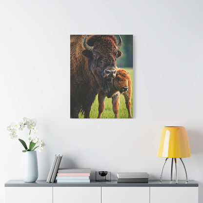 American Bison with Calf in Prairie Light Wall Art & Canvas Print