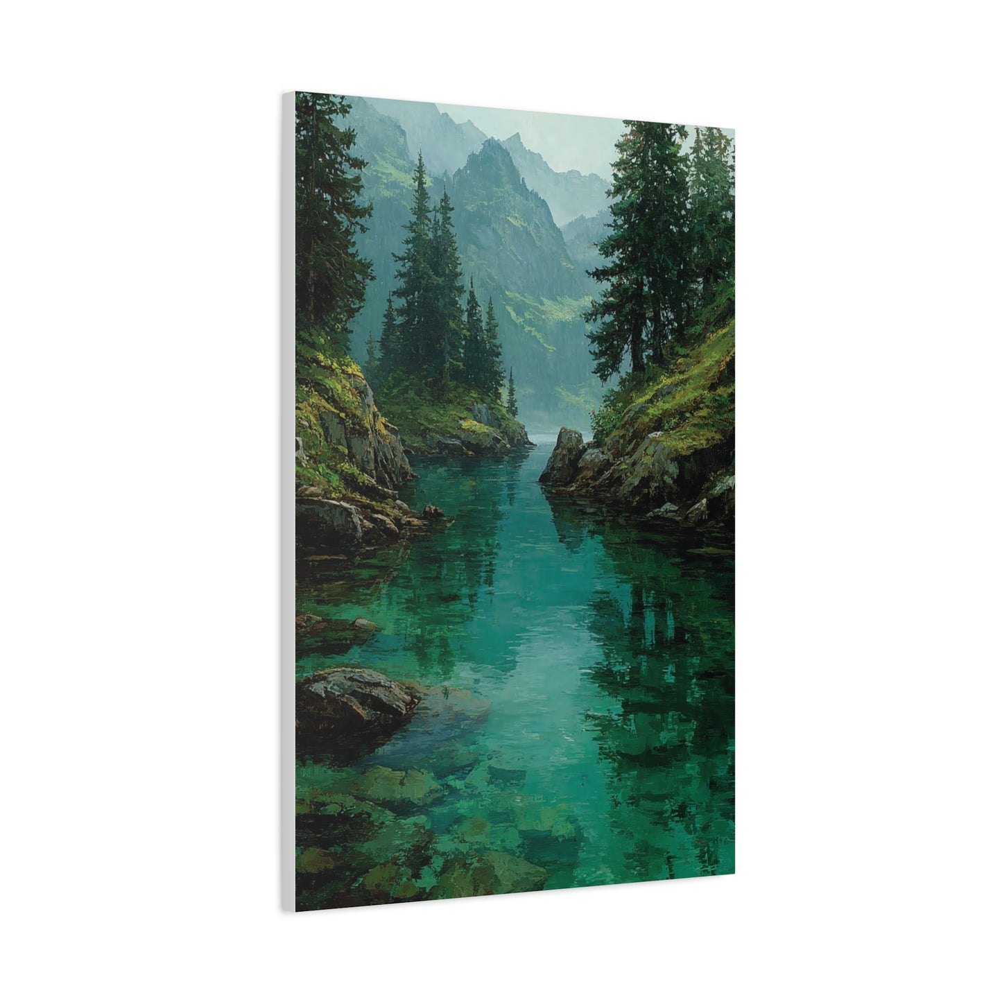 Emerald Mountain Lake Serenity Wall Art & Canvas Print