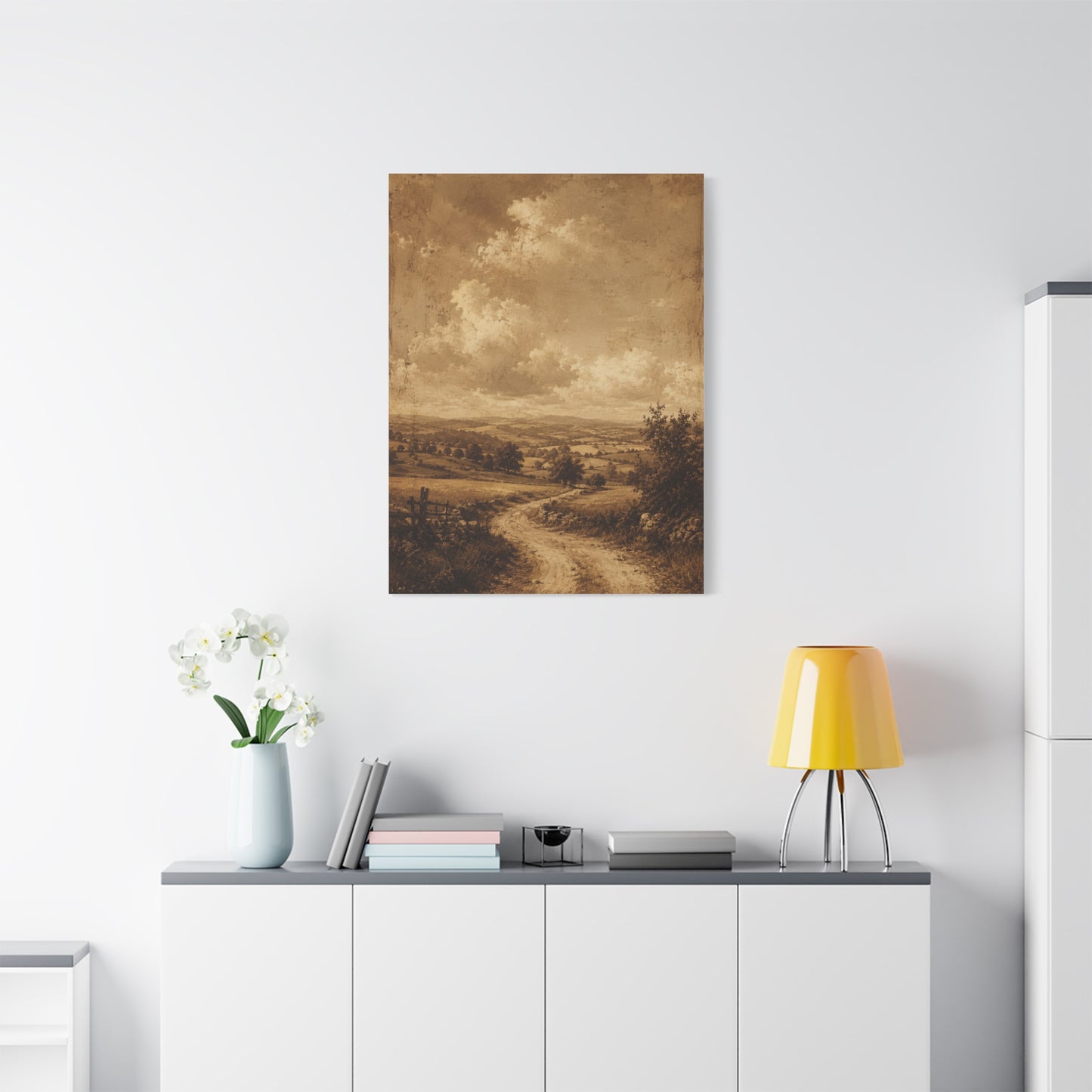 Sepia Countryside Path Panorama Wall Art & Canvas Print