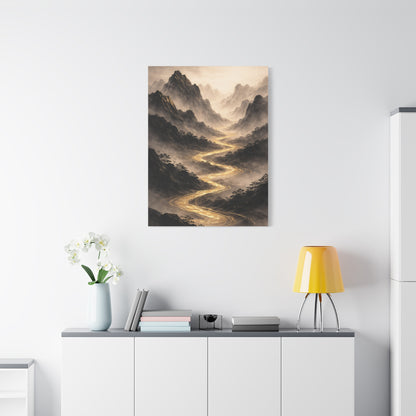 Gold River Mountain Landscape Wall Art & Canvas Print