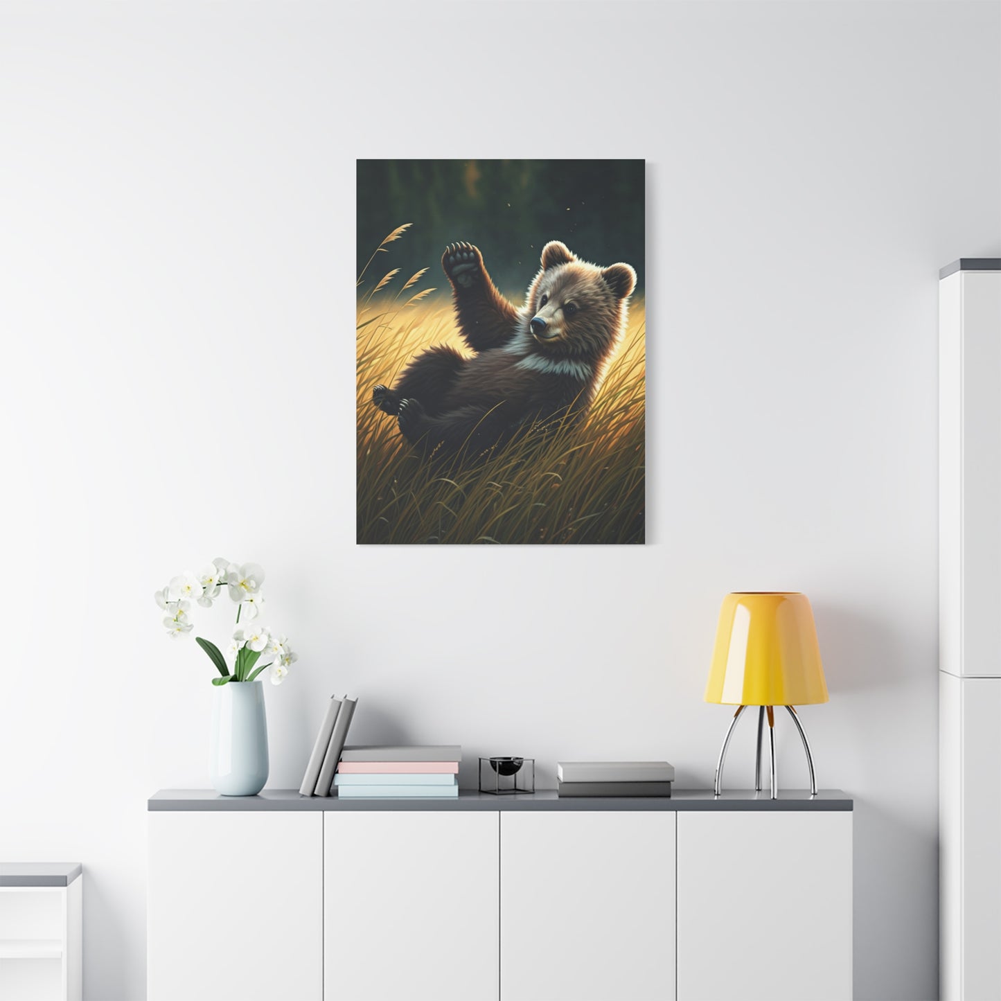 Playful Bear Cub in Meadow Wall Art & Canvas Prints
