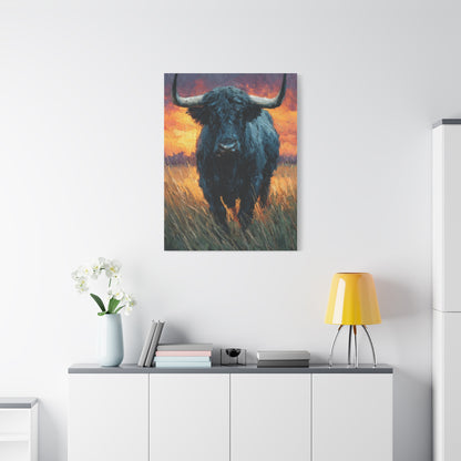 Majestic Bull at Sunset Oil Painting Wall Art & Canvas Print