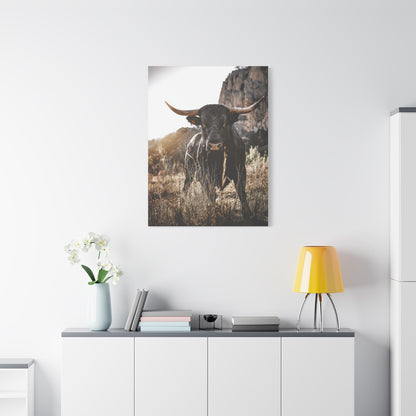 Mountain Cliff Bull Portrait Wall Art & Canvas Print