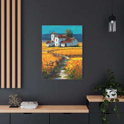 Sunflower Farmhouse Field Landscape Wall Art & Canvas Print