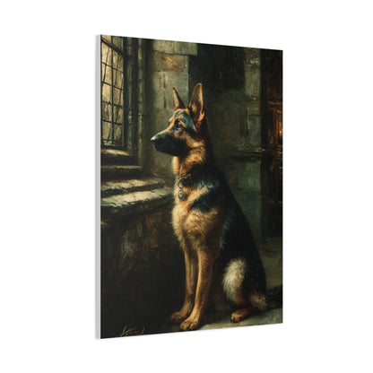 German Shepherd by Window Wall Art & Canvas Print