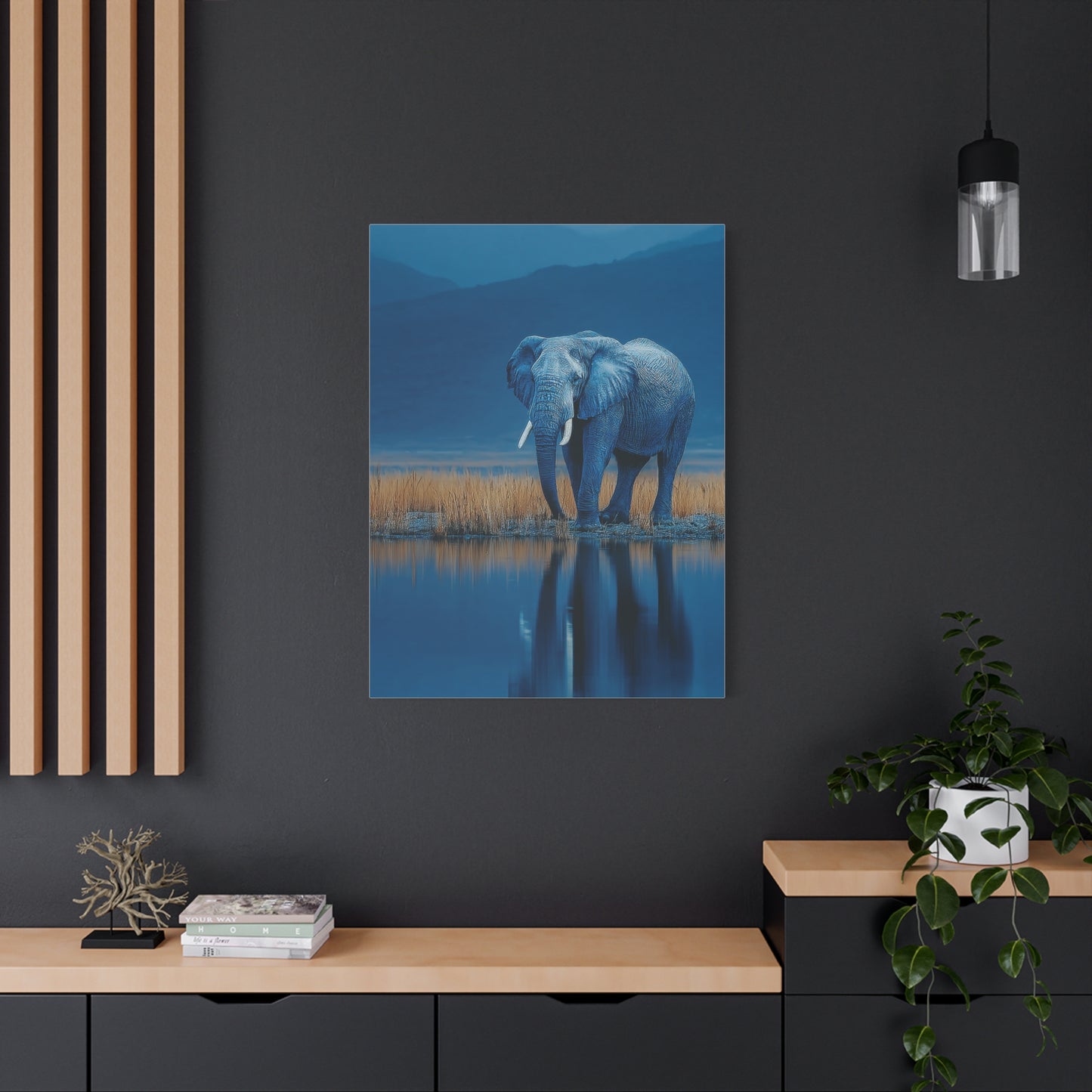 Elephant Blue Hour Reflection Wall Art & Canvas Print