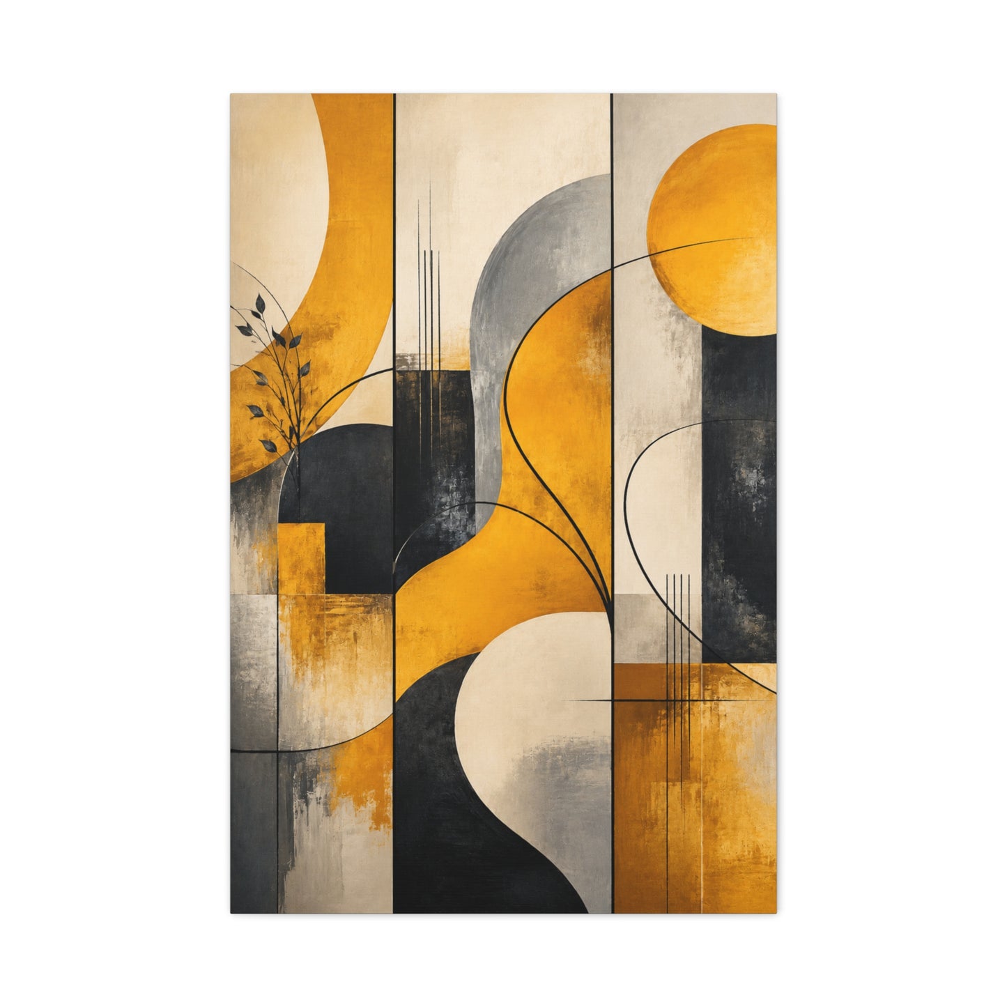Abstract Panel Flow Mustard & Neutral Composition Wall Art & Canvas Print
