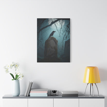 Raven on Ancient Gravestone Wall Art & Canvas Print