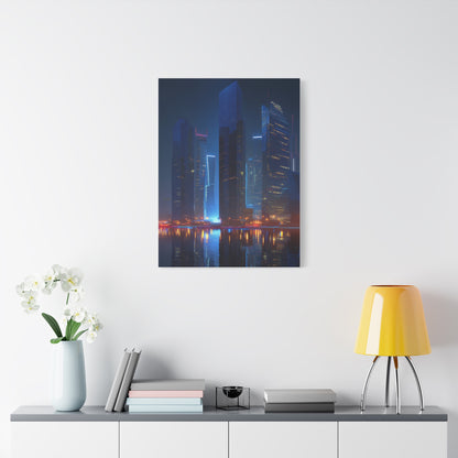 Futuristic Neon City Skyline Night Wall Art & Canvas Print