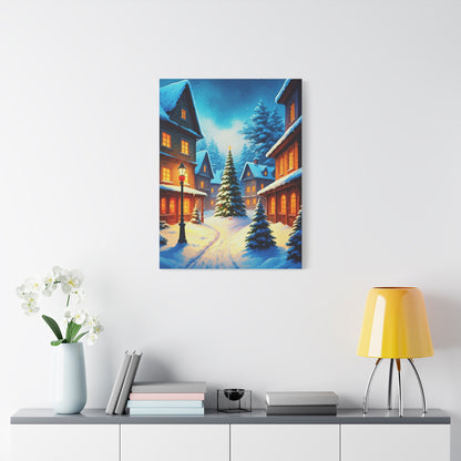 Watercolor Winter Village Christmas Scene Wall Art & Canvas Print