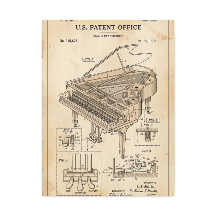 Vintage Grand Piano Patent Illustration Wall Art & Canvas Print