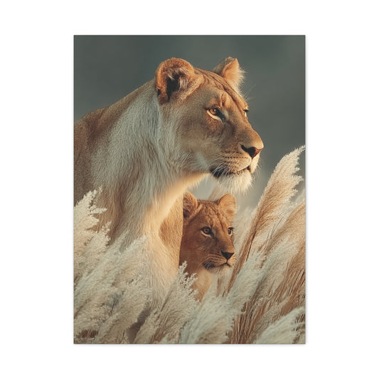 Lioness and Cub Watchful Calm Wall Art & Canvas Print