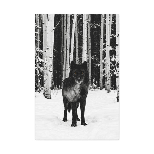Snow Forest Black Wolf Minimal Scene Wall Art & Canvas Print