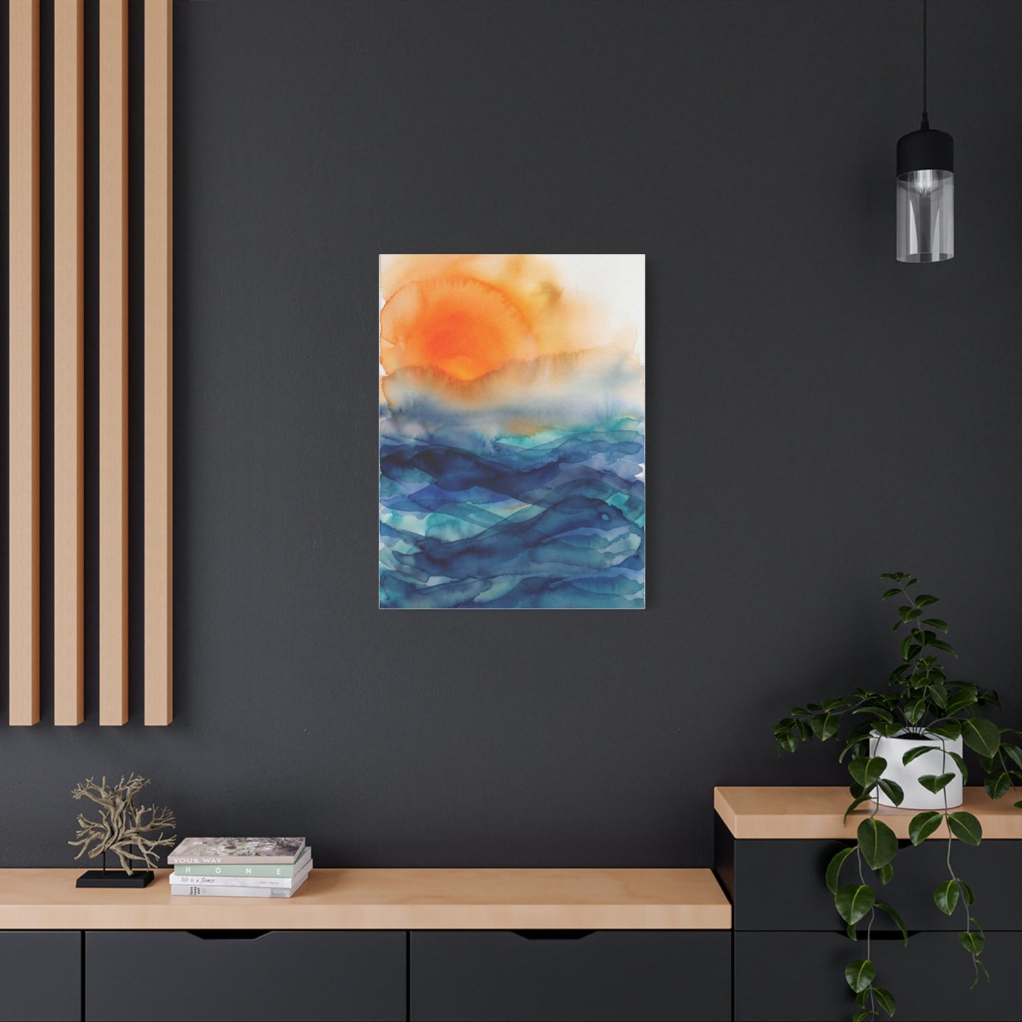 Minimal Orange Sunrise Watercolor Wall Art & Canvas Print