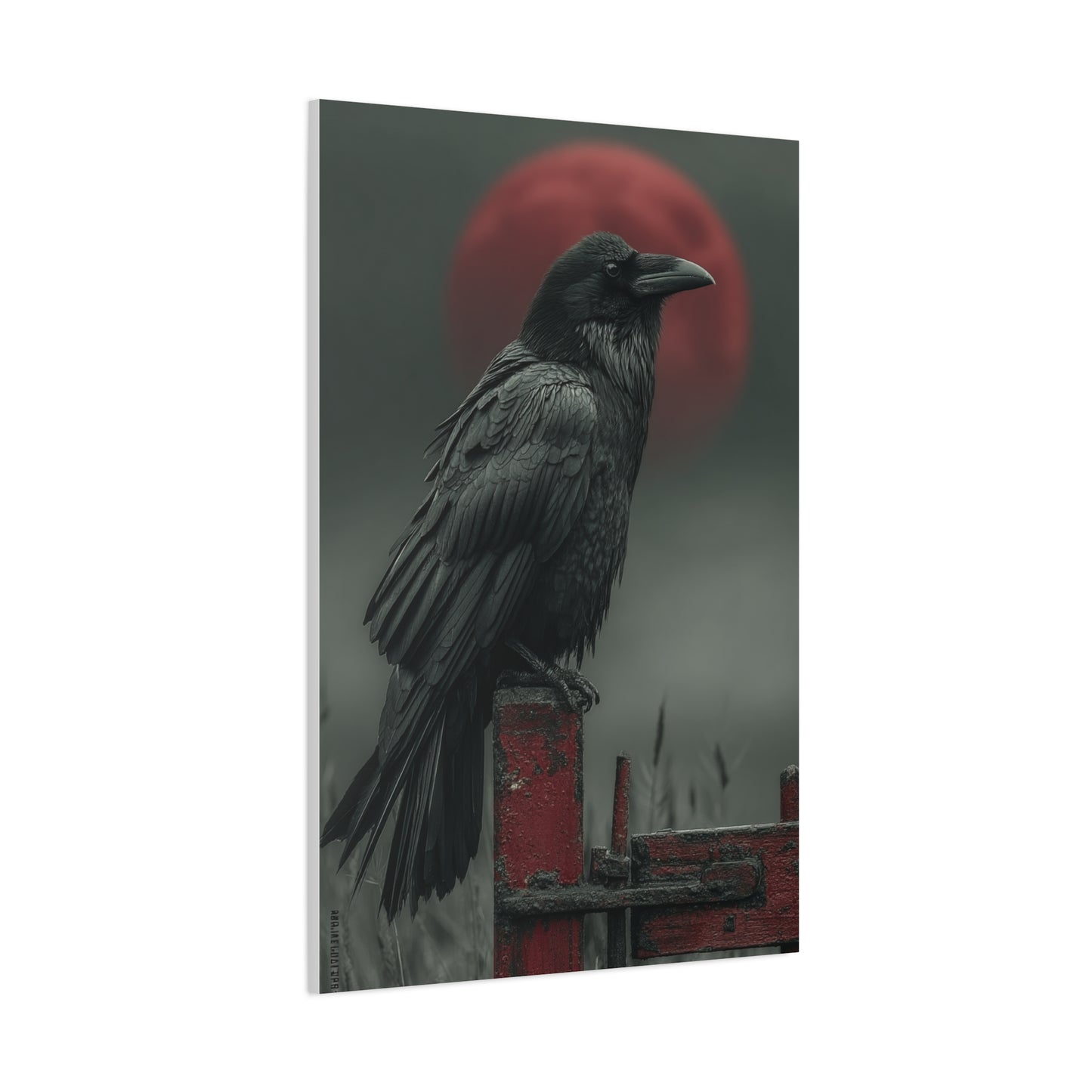 Raven Beneath the Crimson Moon Wall Art & Canvas Print