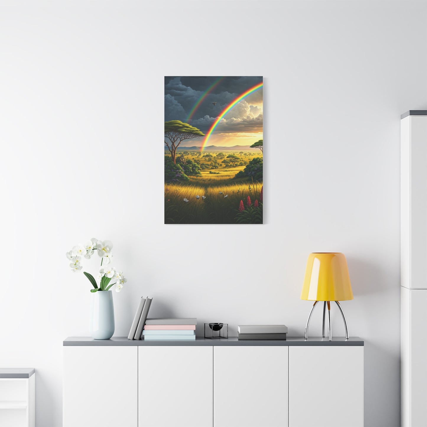 Rainbow Over African Savannah Landscape Wall Art & Canvas Prints