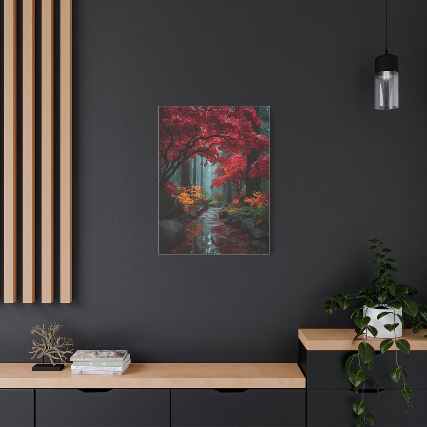 Crimson Maple Forest Path Wall Art & Canvas Print