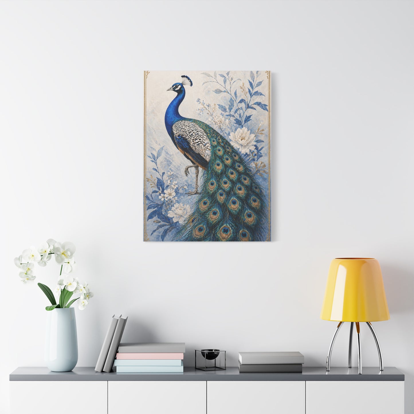 Refined Blue Porcelain Peacock Wall Art & Canvas Print