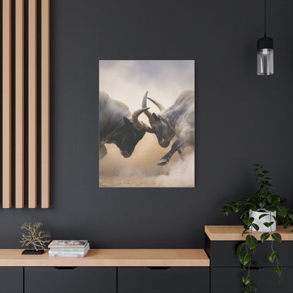 Bulls Clashing Horns Dramatic Wildlife Wall Art & Canvas Print
