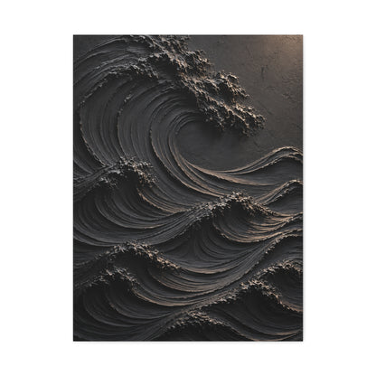 Matte Black Sculptural Ocean Motion Wall Art & Canvas Print