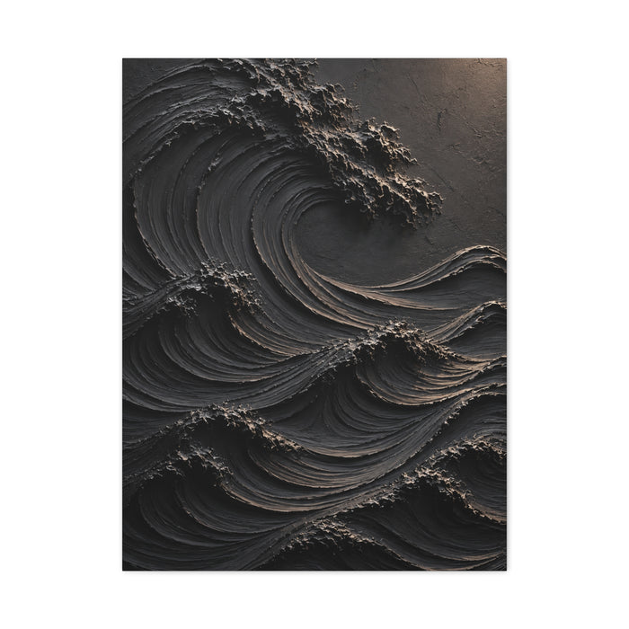 Matte Black Sculptural Ocean Motion Wall Art & Canvas Print