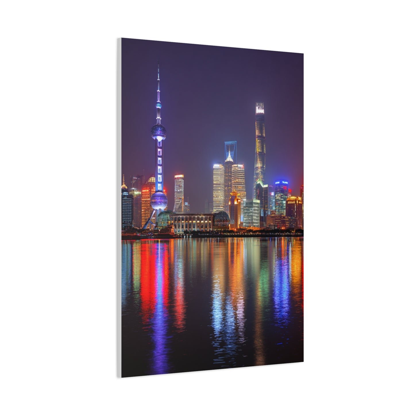 Shanghai Skyline Night Reflections Wall Art & Canvas Print