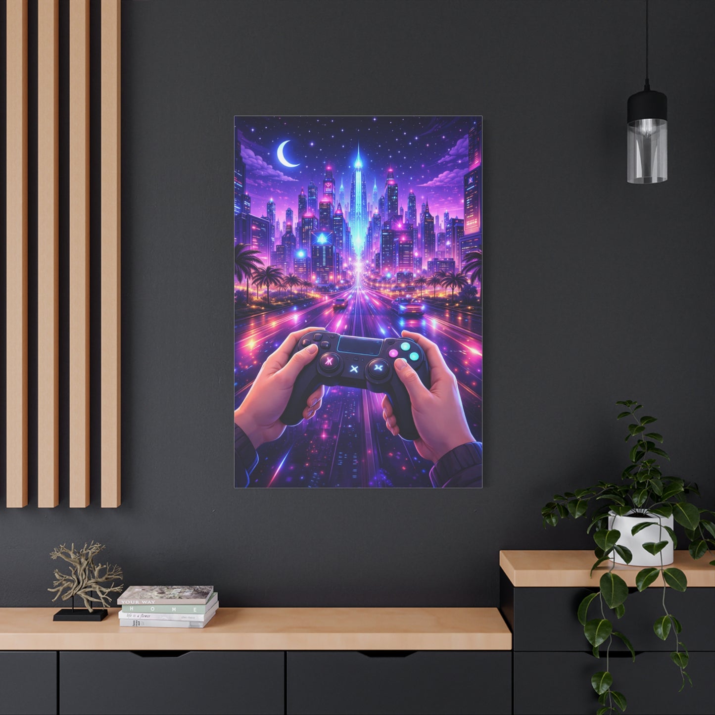 Cyberpunk Night Drive Gaming Scene Wall Art & Canvas Print