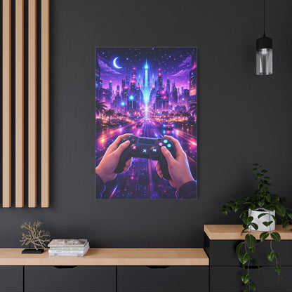 Cyberpunk Night Drive Gaming Scene Wall Art & Canvas Print