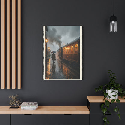 Rainy Train Platform Nostalgia Scene Wall Art & Canvas Print
