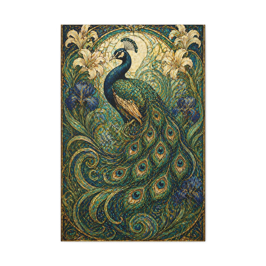 Art Nouveau Ornamental Peacock Garden Wall Art & Canvas Print