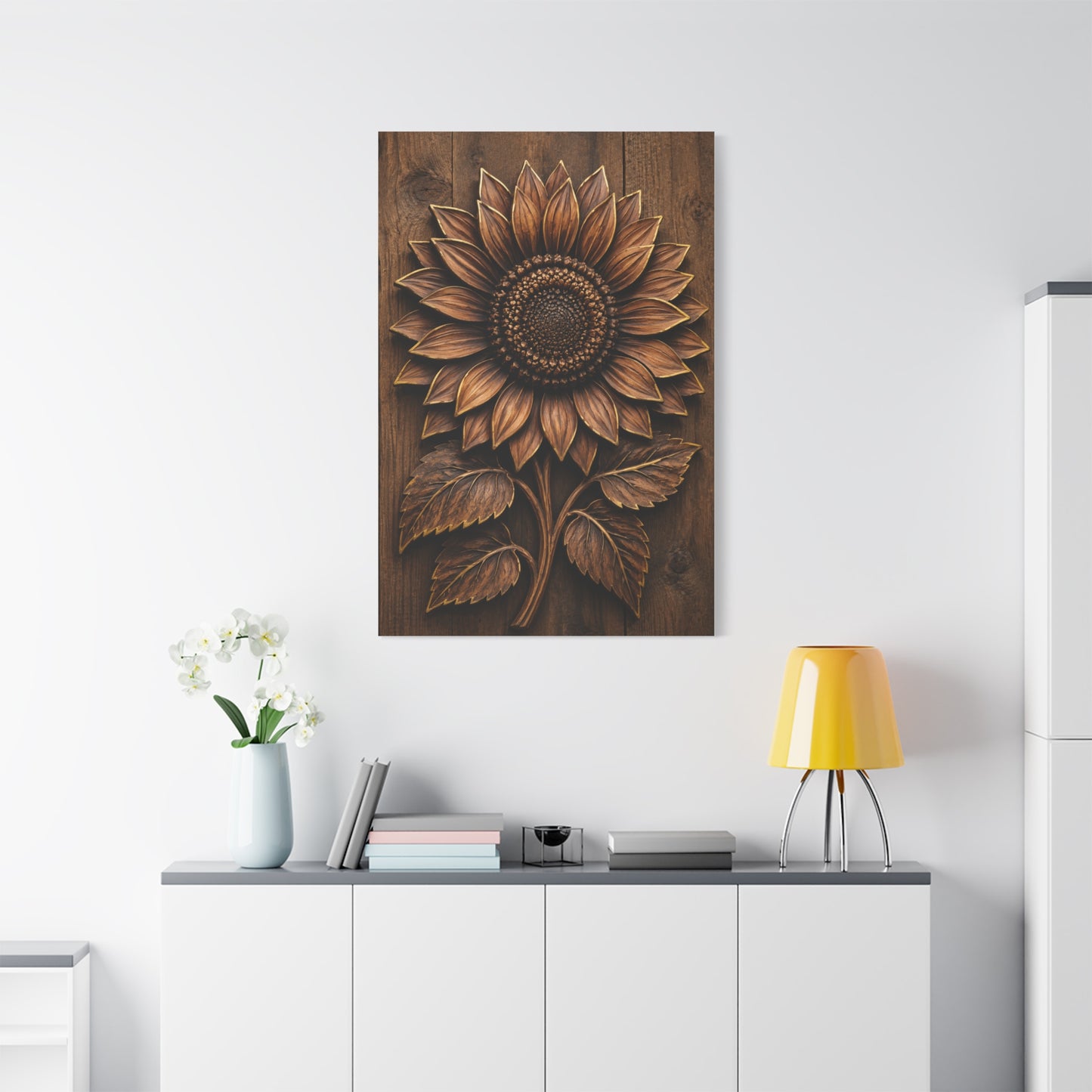 Carved Wooden Sunflower Relief Wall Art & Canvas Print