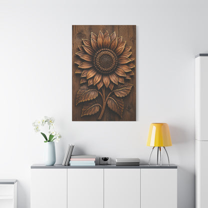 Carved Wooden Sunflower Relief Wall Art & Canvas Print