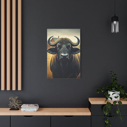 Symmetrical Cape Buffalo Portrait with Massive Curved Horns Wall Art & Canvas Print