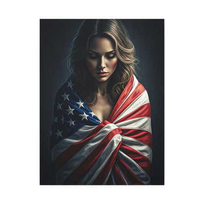 Woman Draped in American Flag Reflection Wall Art & Canvas Prints