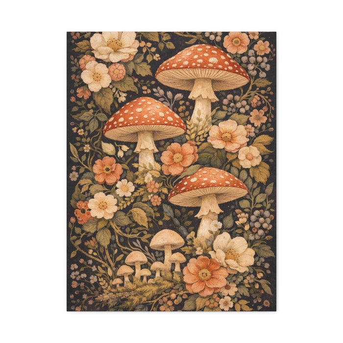 Floral Mushroom Collage Tapestry Aesthetic Wall Art & Canvas Print