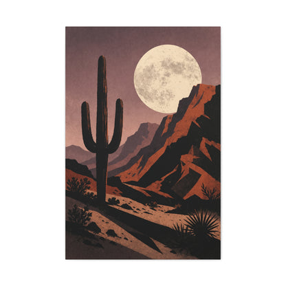 Desert Moonrise Cactus Landscape Wall Art & Canvas Print