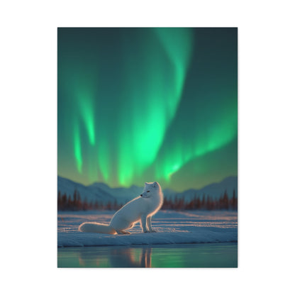 Arctic Fox Aurora Night Wall Art & Canvas Print