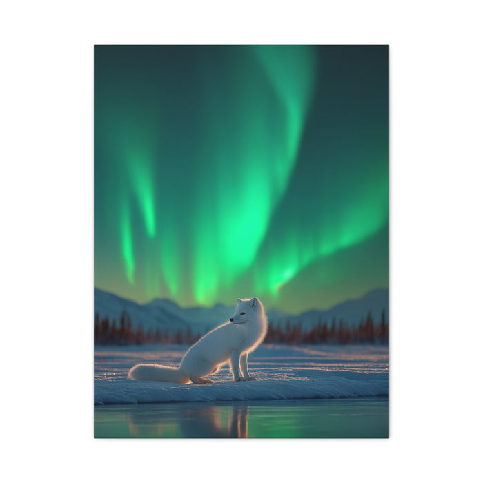 Arctic Fox Aurora Night Wall Art & Canvas Print