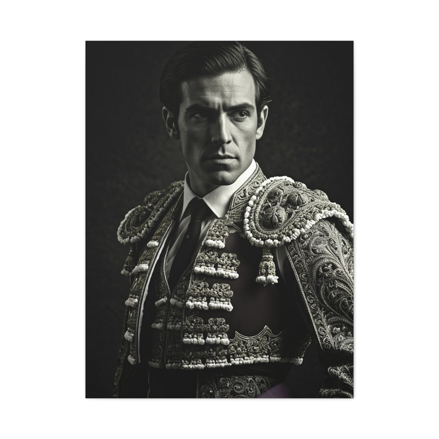 Stoic Warrior in Armor Black & White Wall Art & Canvas Prints