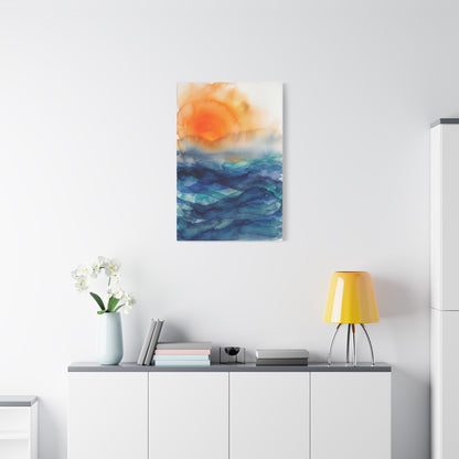 Minimal Orange Sunrise Watercolor Wall Art & Canvas Print