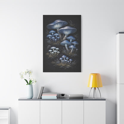 Luminous Indigo Fungi Botanical Study Wall Art & Canvas Print
