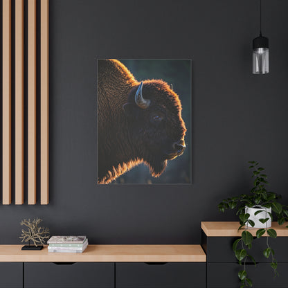 Backlit Bison Silhouette with Glowing Fur Edges Wall Art & Canvas Print