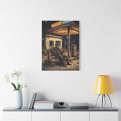 Desert Oasis Skeleton Cowboy Scene Wall Art & Canvas Print